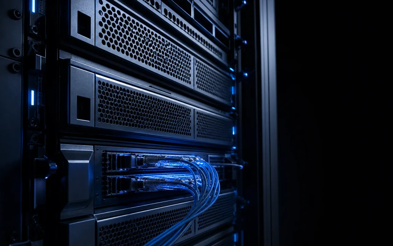 HEO web hosting infrastructure lit in blue